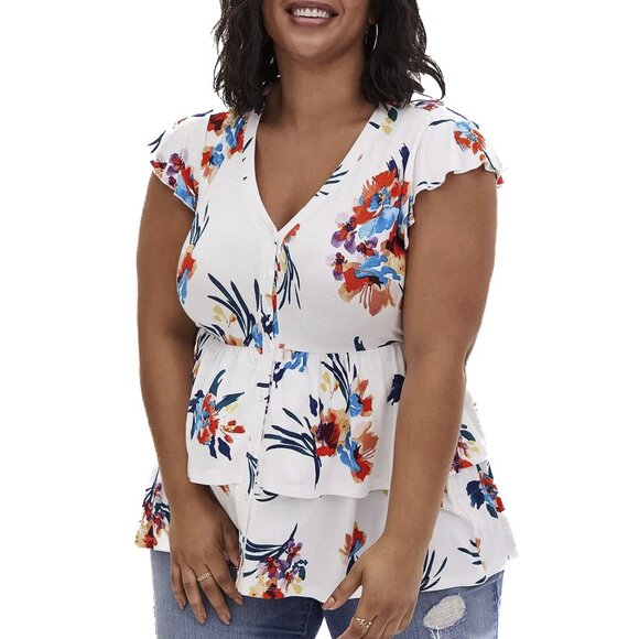 torrid Tops - torrid Super Soft Knits Tiered Babydoll Top Floral Button-Front Size 3 - NWOT